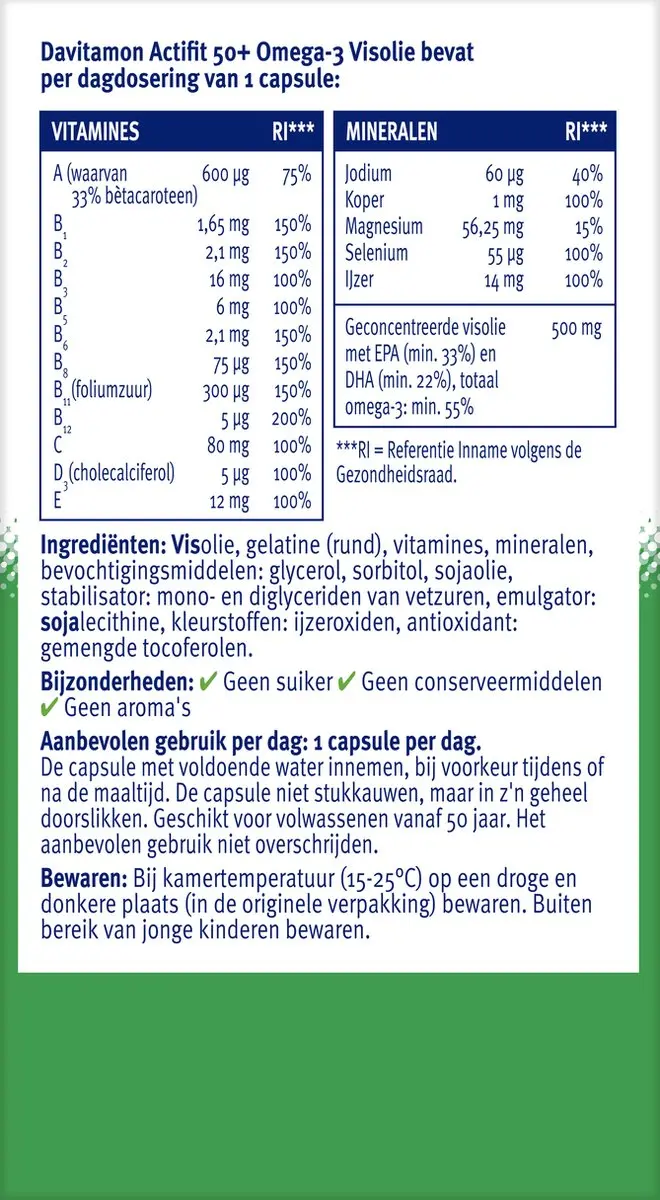Davitamon Actifit 50+ Omega-3 Visolie - 90 Capsules