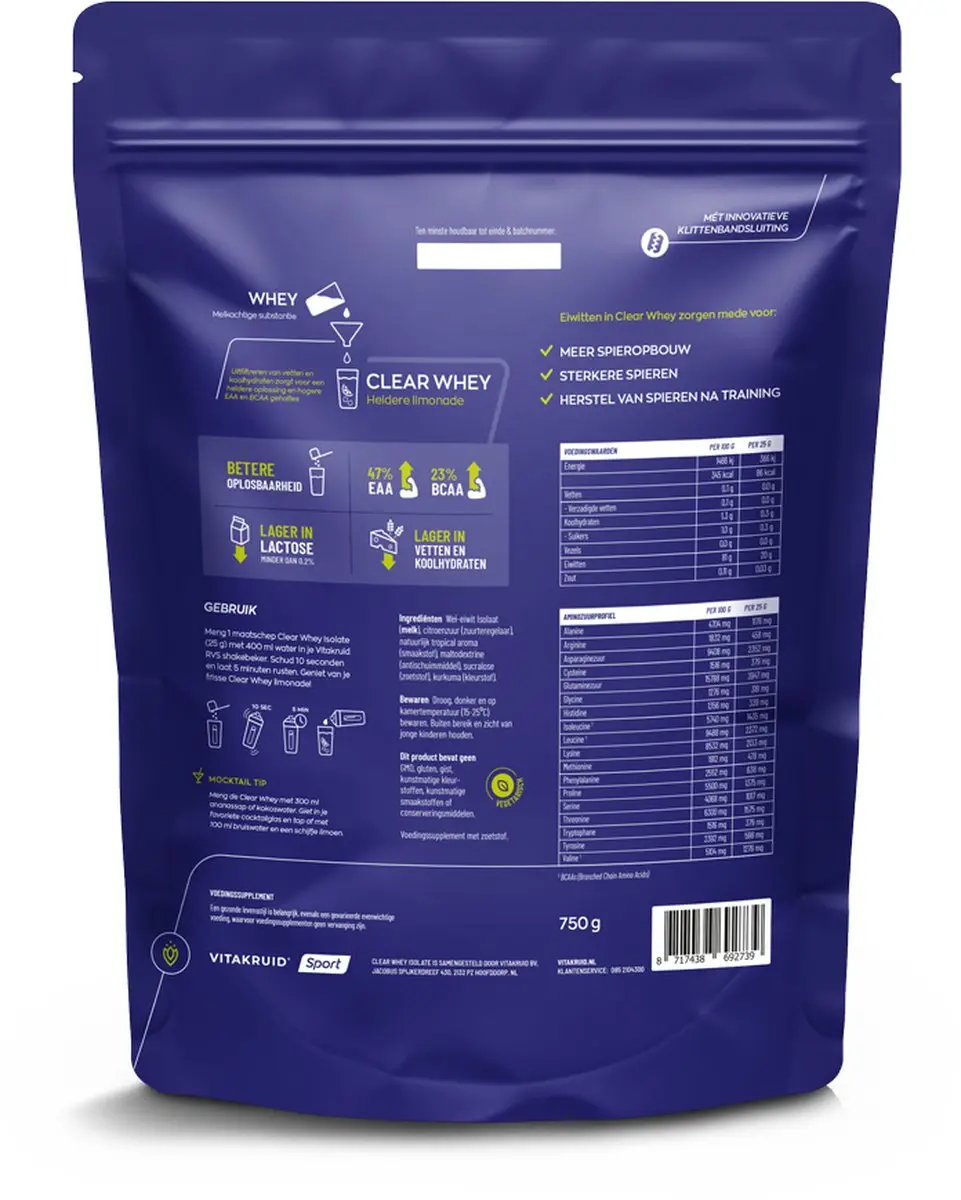 Vitakruid Clear Whey Isolate Tropical 750ml