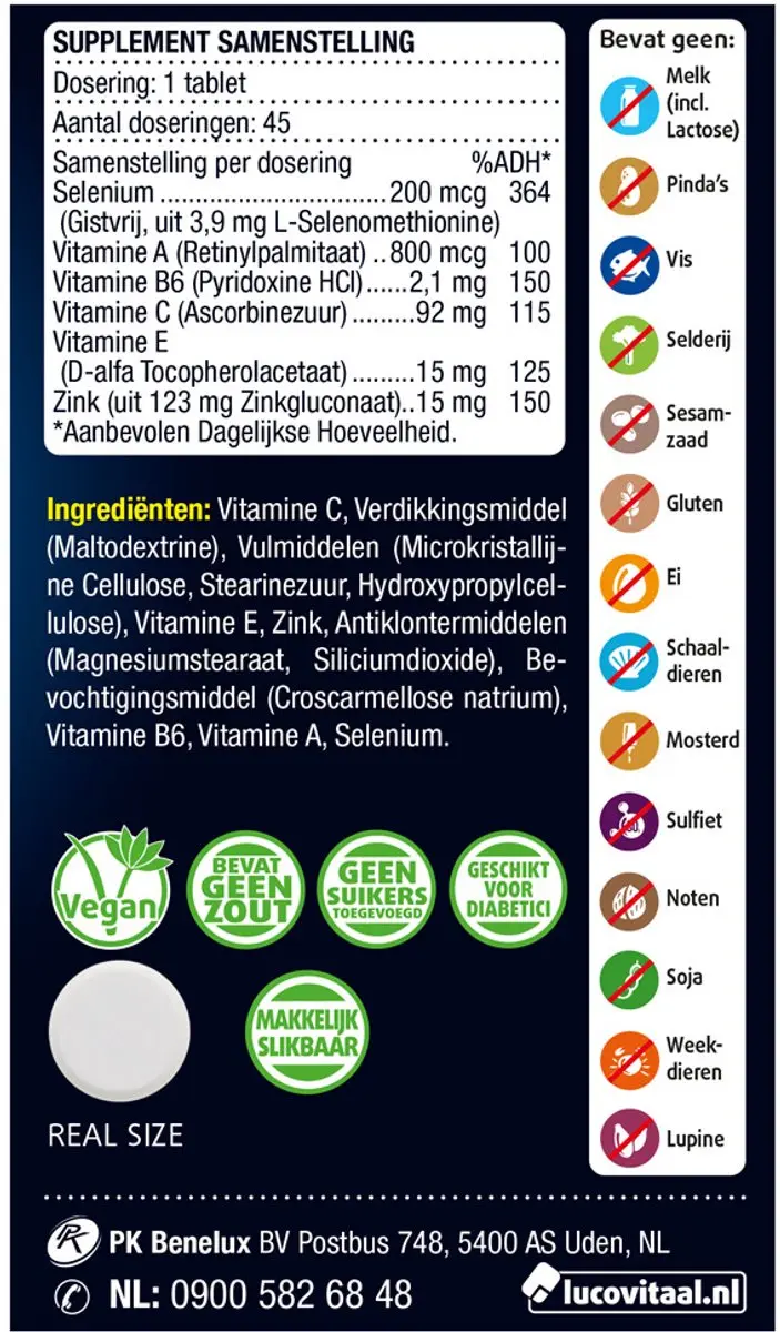 Lucovitaal Selenium & Zink 200mcg Gistvrij - 135 tabletten