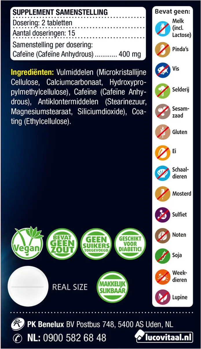 Lucovitaal Pure Cafeïne 400mg - 30 Tabletten