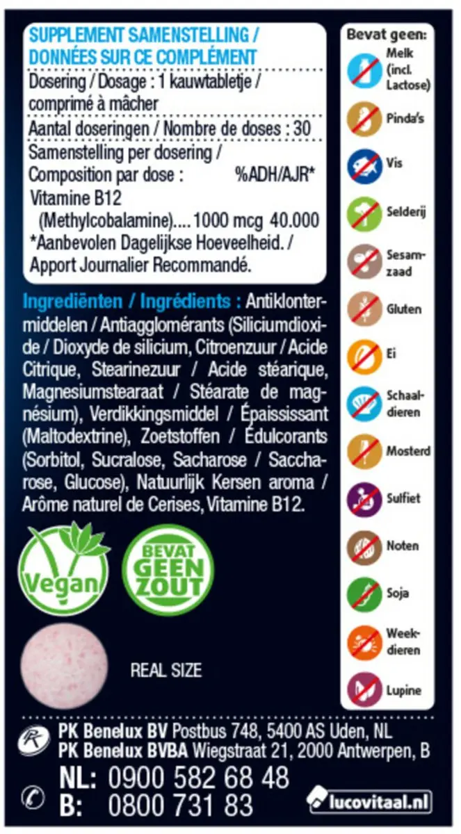 Lucovitaal Vitamine B12 1000mcg Kauwtabletten