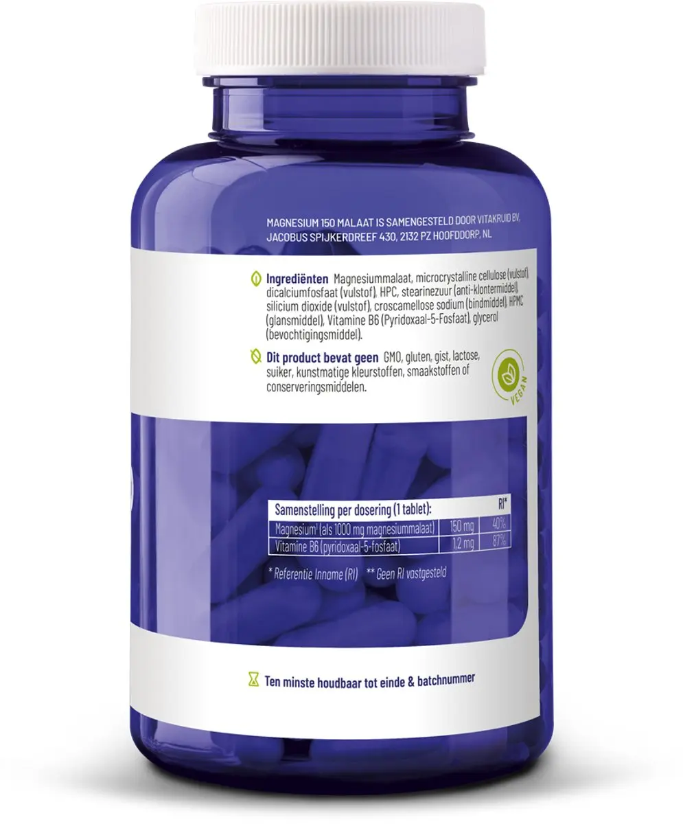 Vitakruid Magnesium 150 Malaat met B6 180 Tabletten