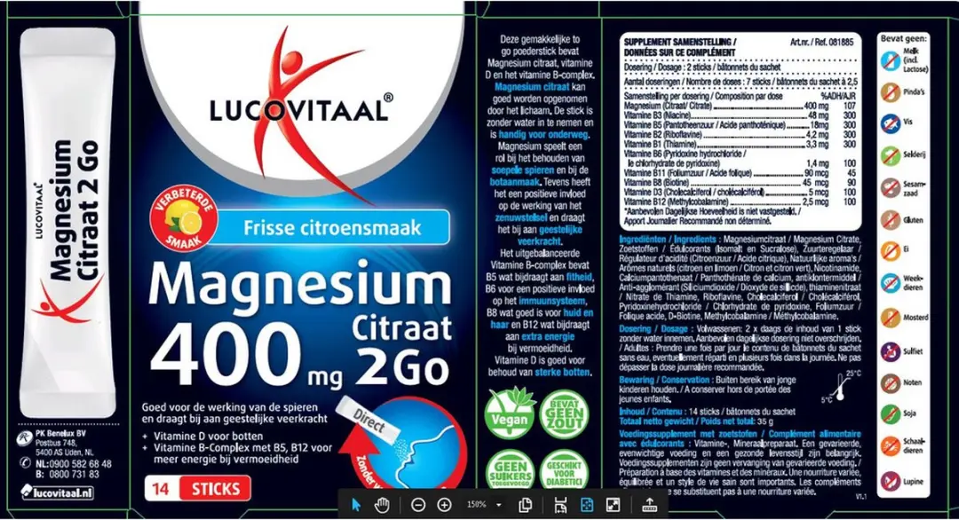 Lucovitaal Magnesium 400mg - 14 Sachets