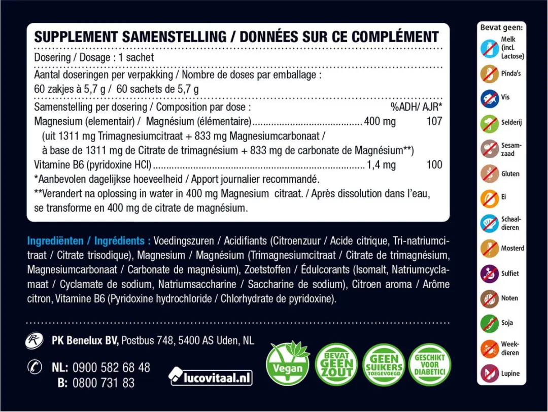 Lucovitaal Magnesiumcitraat 400mg Poeder - 60 Stuks