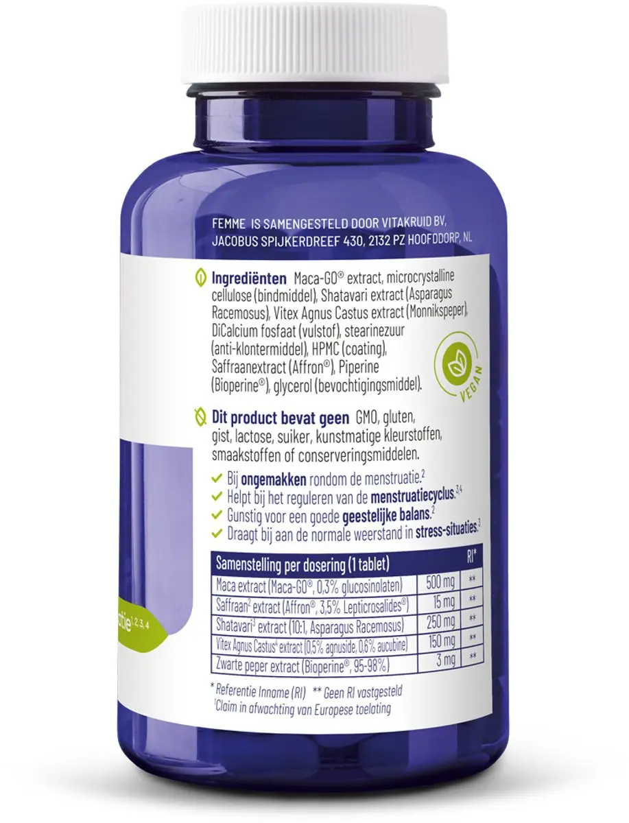 Vitakruid Femme 180g - 2x90 Tabletten - afbeelding 6 van 6