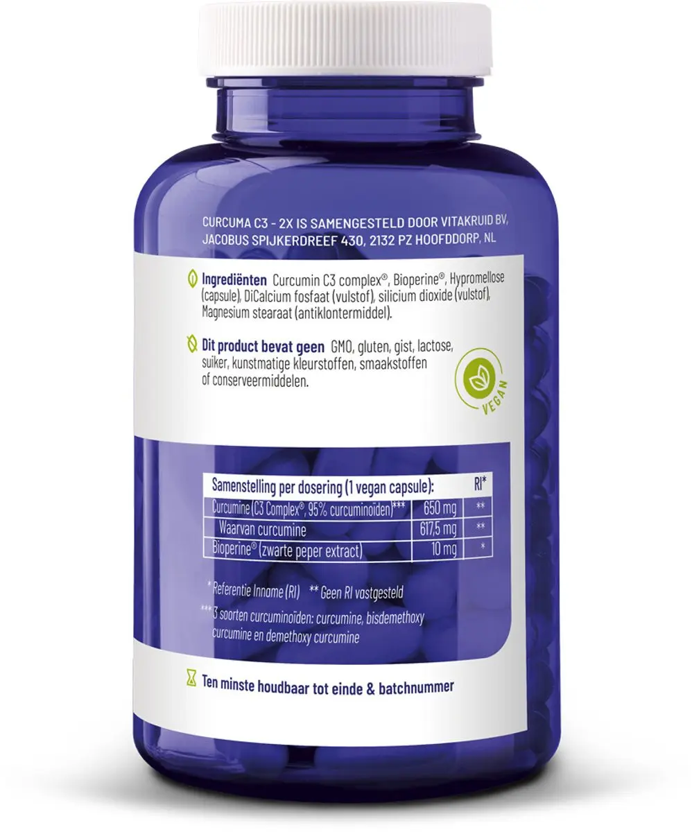 Vitakruid Curcuma C3-2X Vegancapsules - 240g - afbeelding 6 van 6