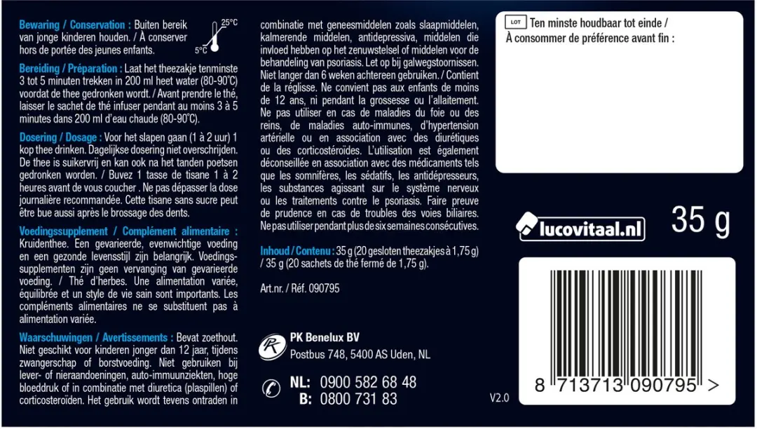 Lucovitaal Melatonine Thee 20 Zakjes