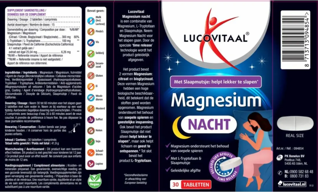Lucovitaal Magnesium Nacht 30 tabletten