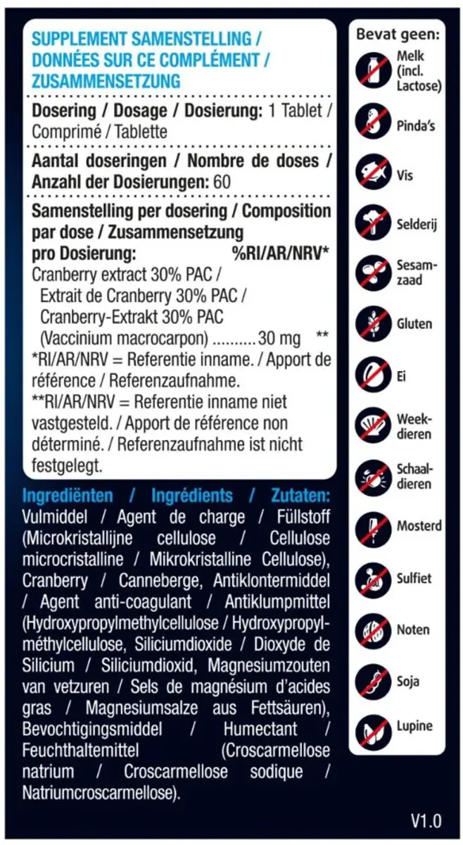 Lucovitaal Cranberry Puur 9mg PAC - 60 Tabletten