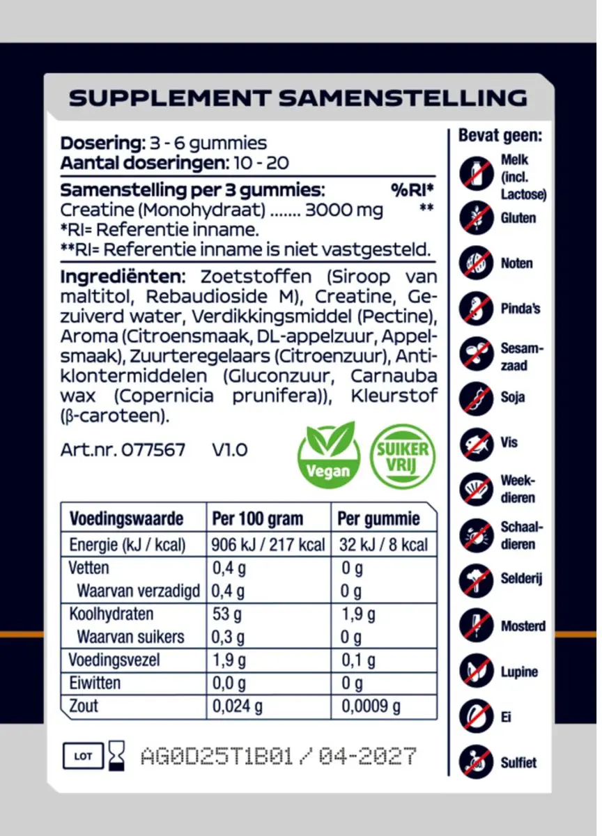 Lucovitaal Creatine 3000mg Gummies - 60 Stuks