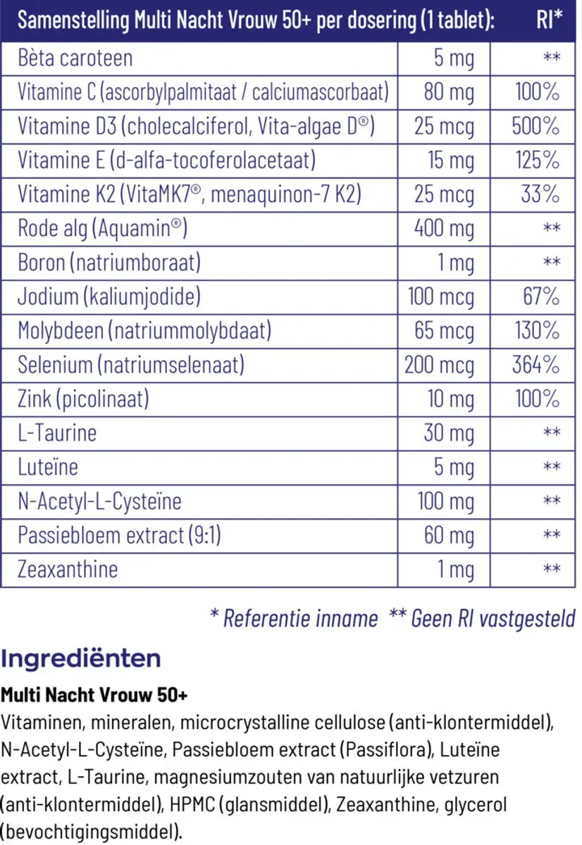 Vitakruid Multi Nacht Vrouw 50+ - 30 Tabletten