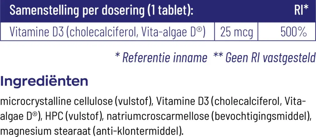 Vitakruid Vitamine D3 25 mcg Vegan - 120 tabletten - afbeelding 6 van 6