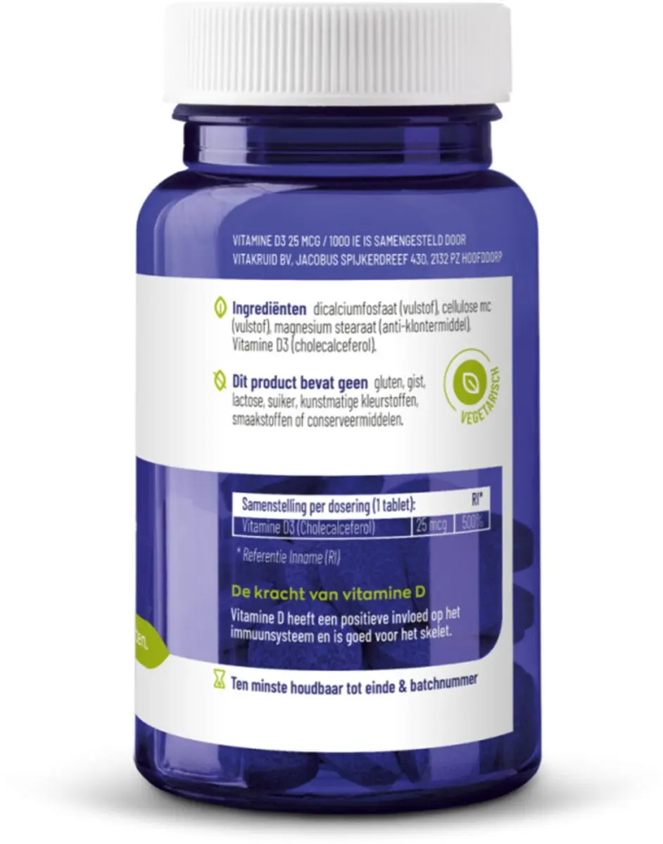 Vitakruid Vitamine D3 25 mcg - 240 tabletten
