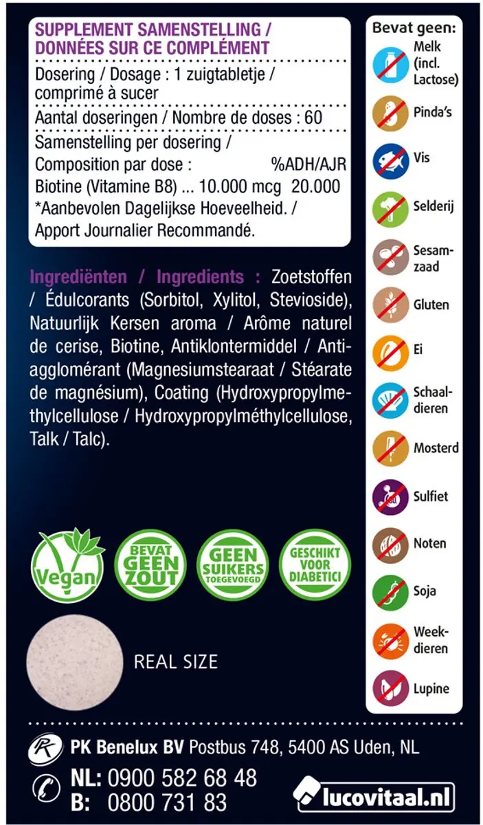 Lucovitaal Biotine 10.000 mcg Forte - 120 Zuigtabletten