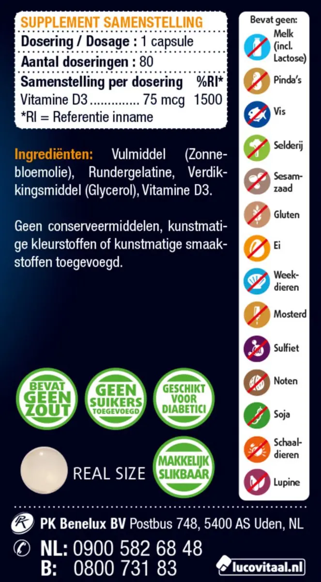 Lucovitaal Vitamine D3 75µg - 70 Capsules