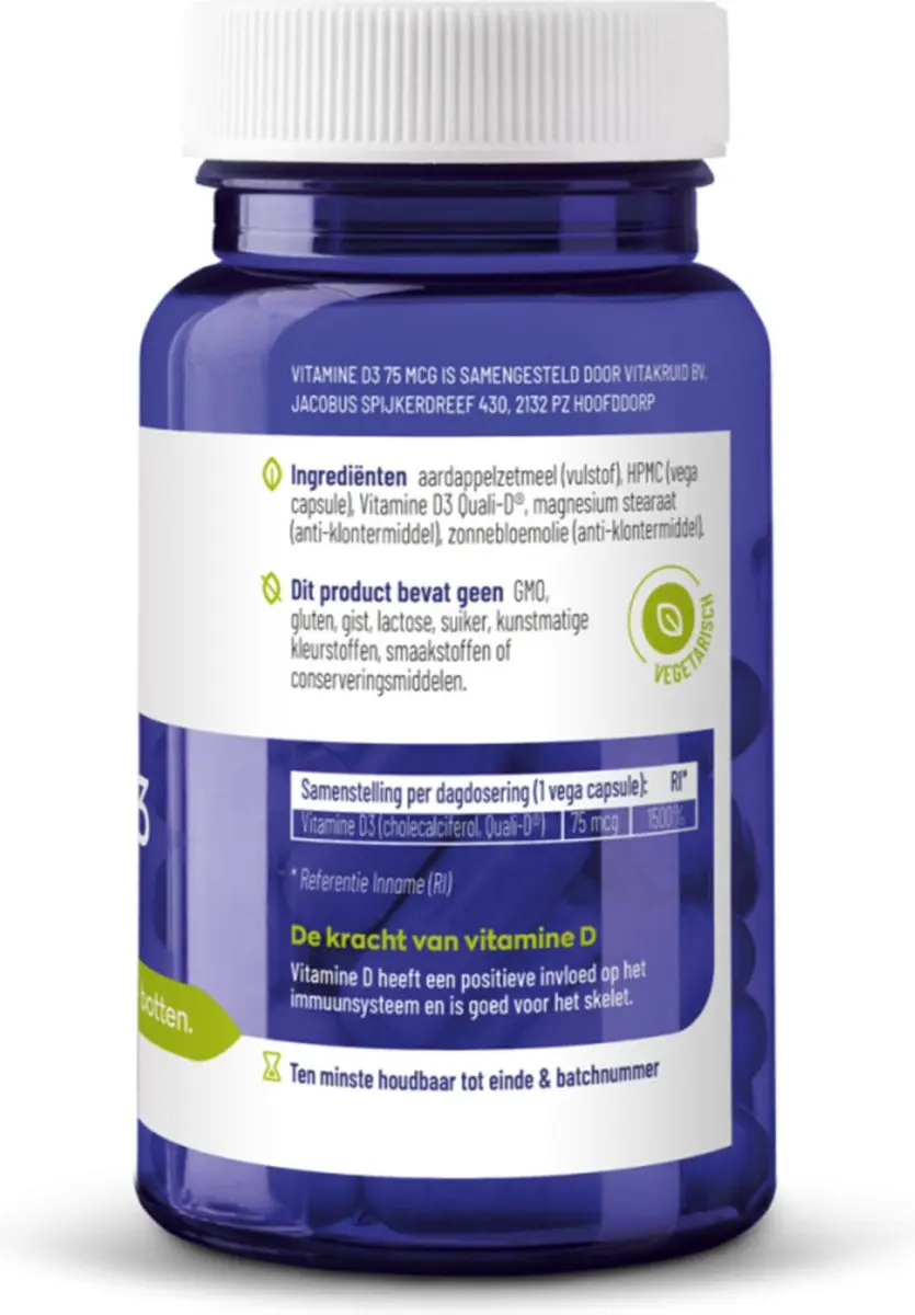Vitakruid Vitamine D3 3000 IE 60 Vegacapsules