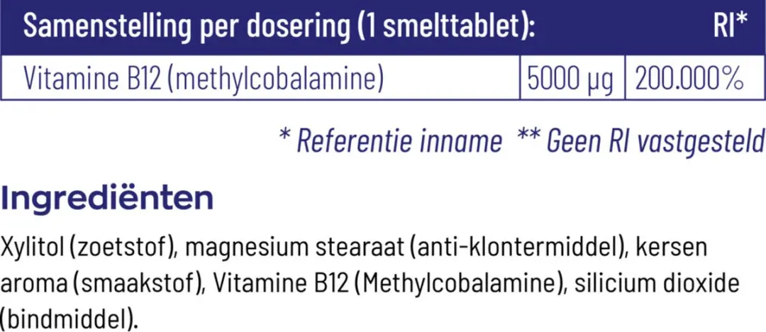 Vitakruid B12 Methylcobalamine 5000mcg Smelttabletten - 60 Stuks