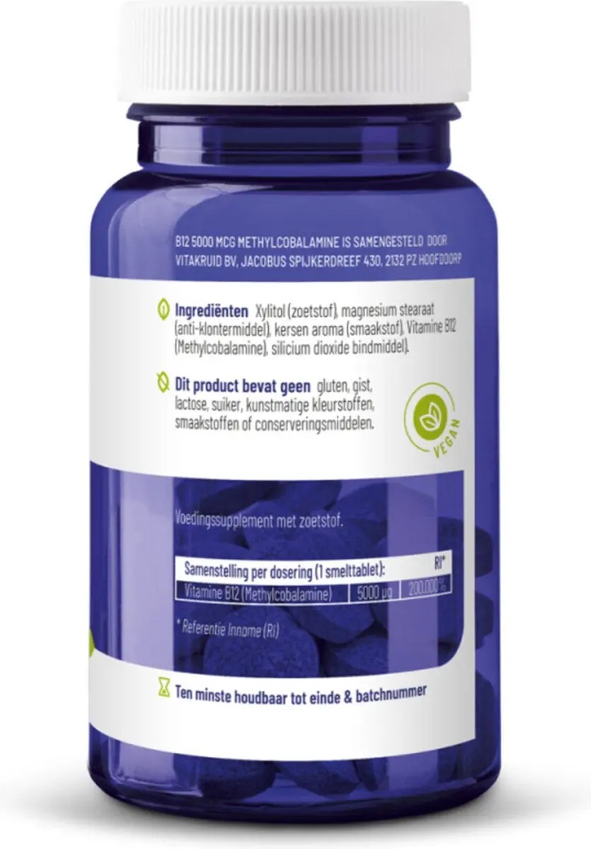 Vitakruid B12 Methylcobalamine 5000mcg Smelttabletten - 60 Stuks
