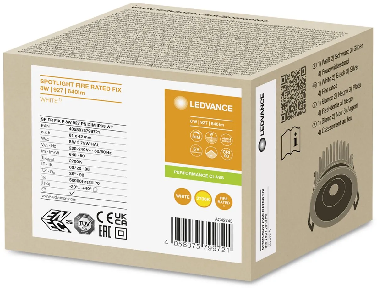 LEDVANCE LED Inbouwspot Fire Rated 8W 640lm - Wit - afbeelding 5 van 6