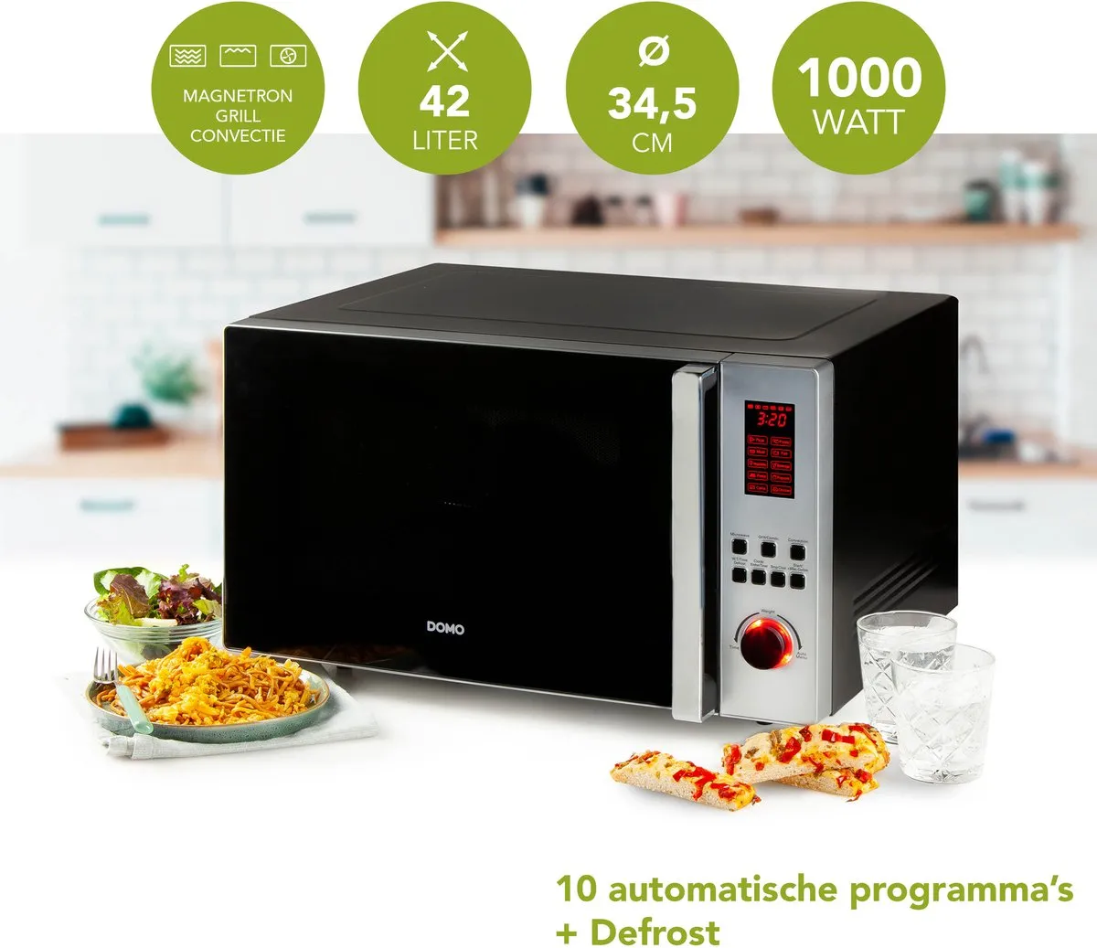 Domo DO24201C Combi-microgolfoven 42L - 1000W - 10 Programma's - Zwart