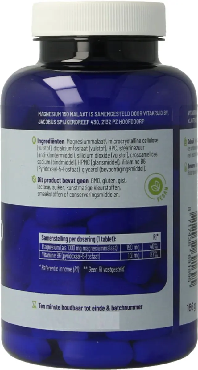 Vitakruid Magnesium 150 Malaat 90 Tabletten - afbeelding 6 van 6