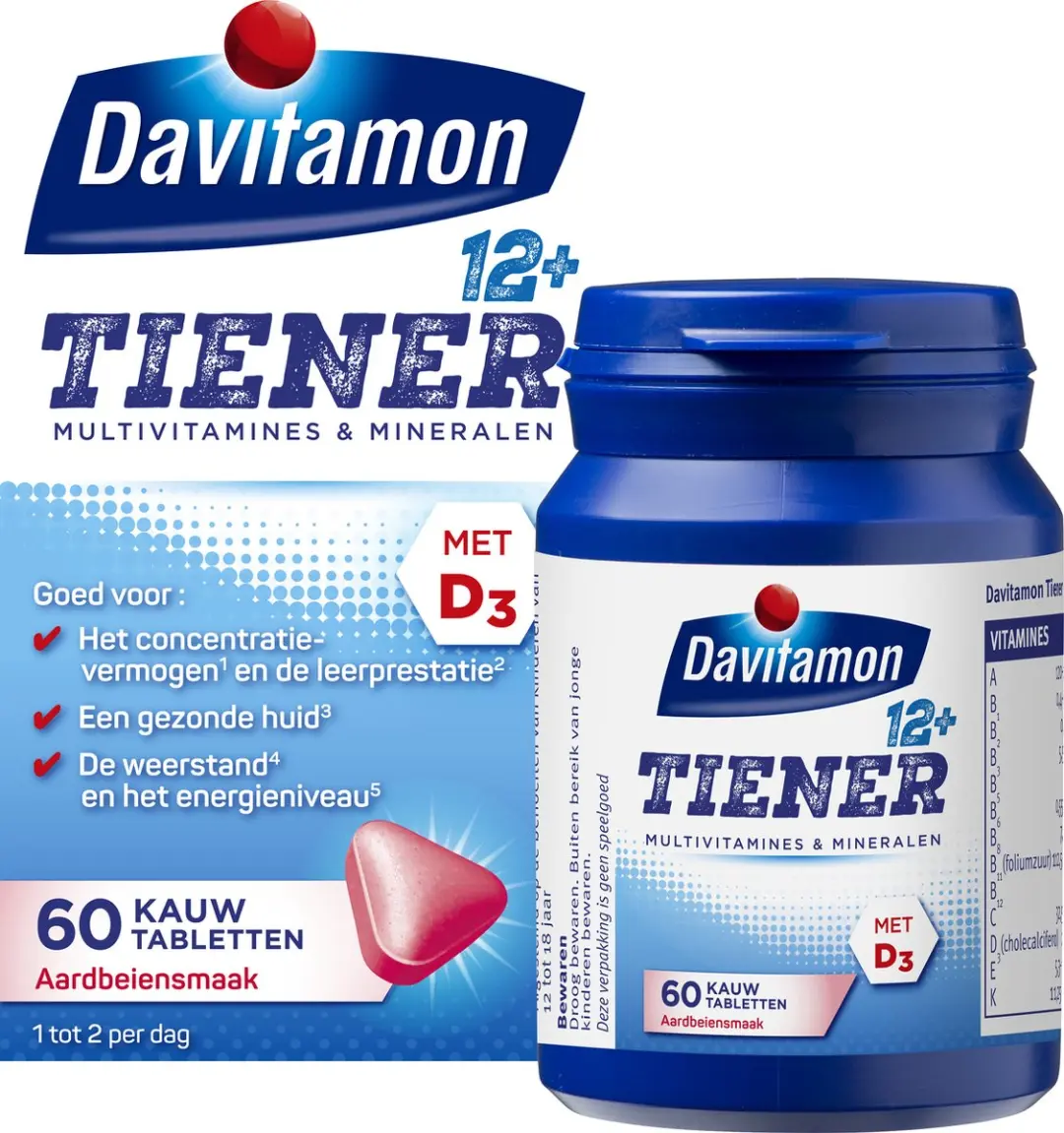 Davitamon Multi Boost 12+ Kauwvitamines Aardbei - 60 Stuks