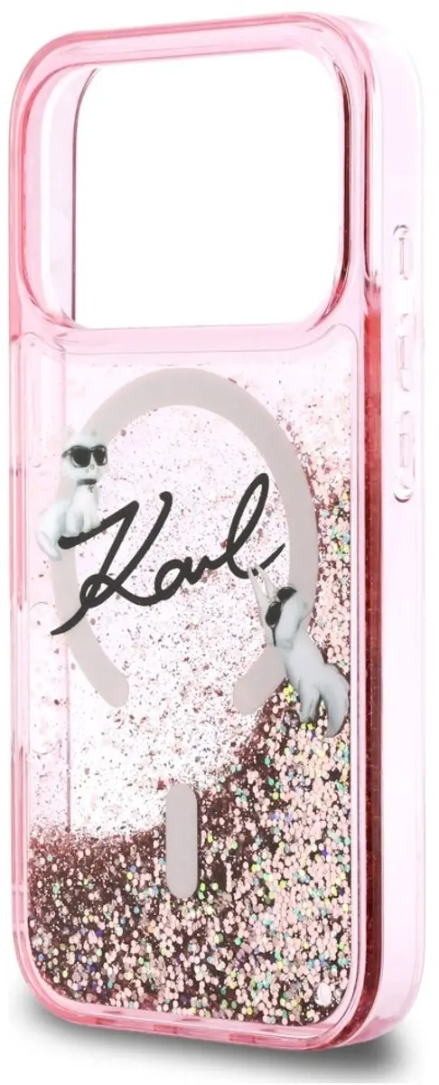 Karl Lagerfeld Liquid Glitter Karl Script Hoesje iPhone 17 Pro - Roze - KLHCP17LCGLPK