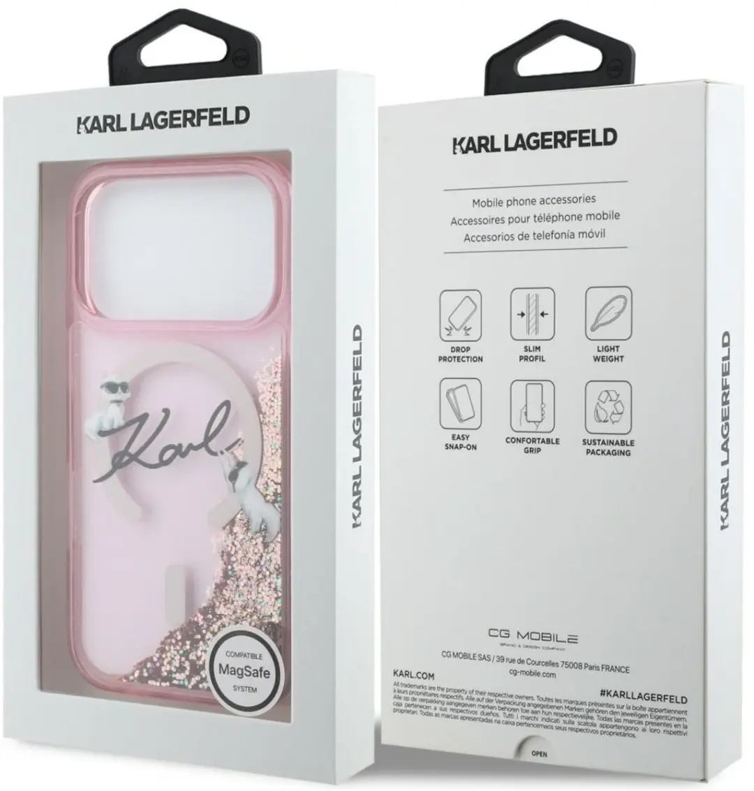 Karl Lagerfeld Liquid Glitter Karl Script Hoesje iPhone 17 Pro - Roze - KLHCP17LCGLPK