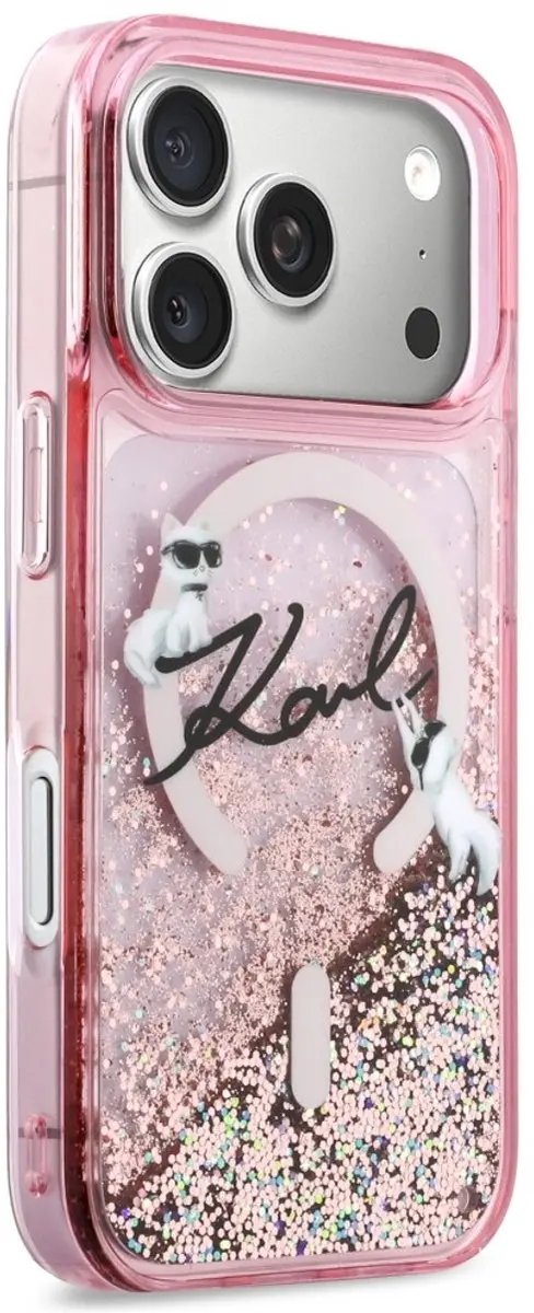 Karl Lagerfeld Liquid Glitter Karl Script Hoesje iPhone 17 Pro - Roze - KLHCP17LCGLPK