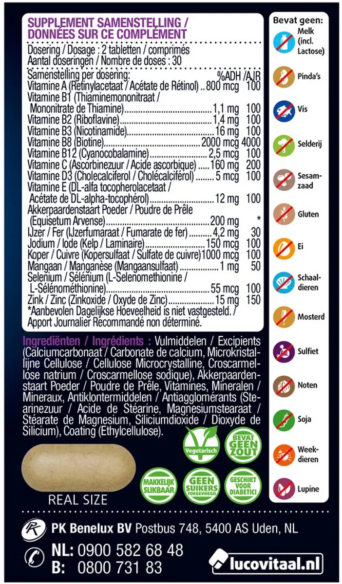 Lucovitaal Huid Haar Nagels Biotine 60 Tabletten
