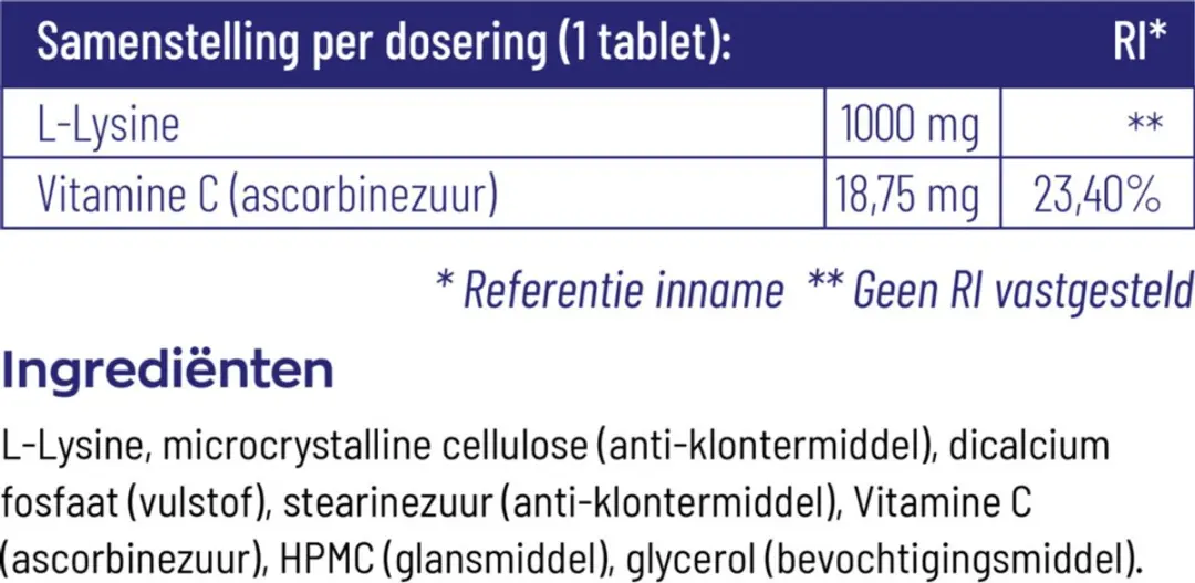 Vitakruid L-Lysine 1000mg - 180 Tabletten