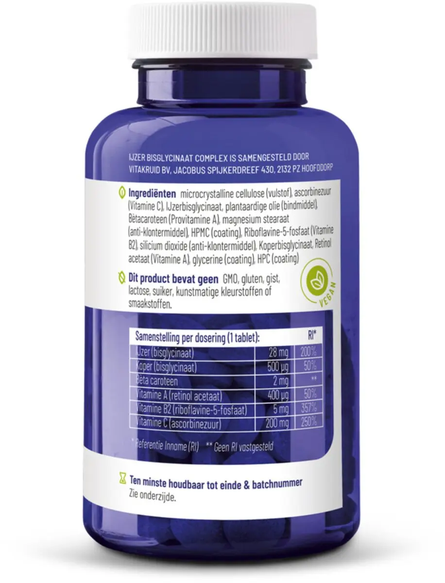 VitaKruid IJzer Bisglycinaat Complex 90 Tabletten