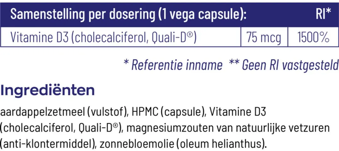 Vitakruid Vitamine D3 75 Mcg 3000IE - 120 Vegacapsules