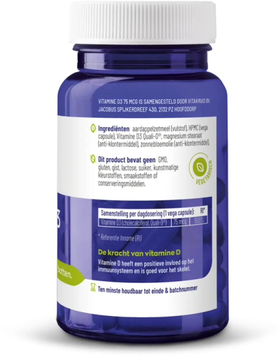 Vitakruid Vitamine D3 75 Mcg 3000IE - 120 Vegacapsules