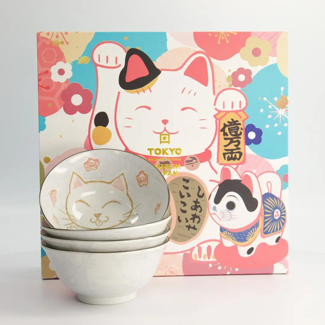 Tokyo Design Studio Mixed Bowls Luckycat - 4 Stuks - Blauw - afbeelding 4 van 5