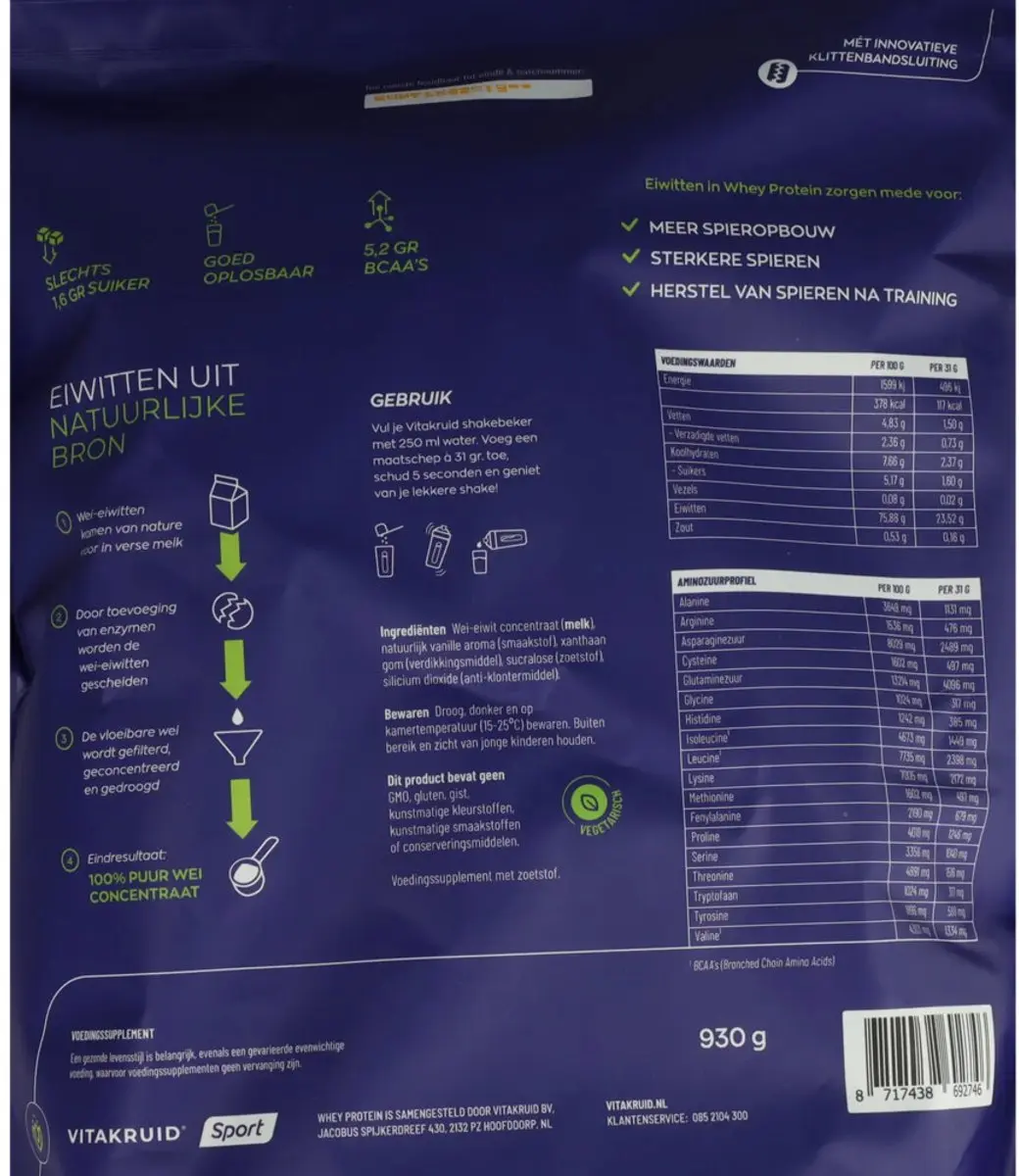 Vitakruid Whey Protein Concentrate Vanille 900g