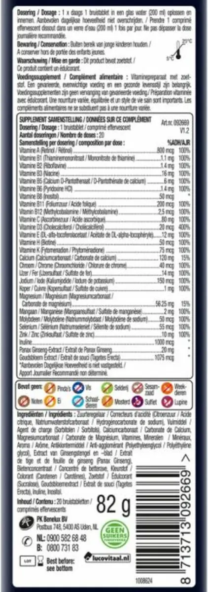 Lucovitaal Multi 65+ Bruistabletten Mangosmaak - 20 Stuks