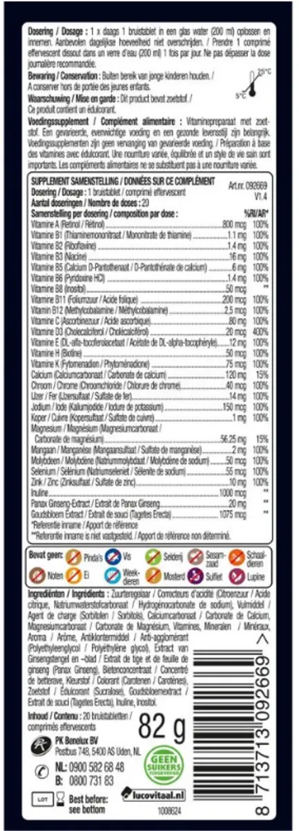 Lucovitaal Multi 65+ Bruistabletten Mangosmaak - 20 Stuks