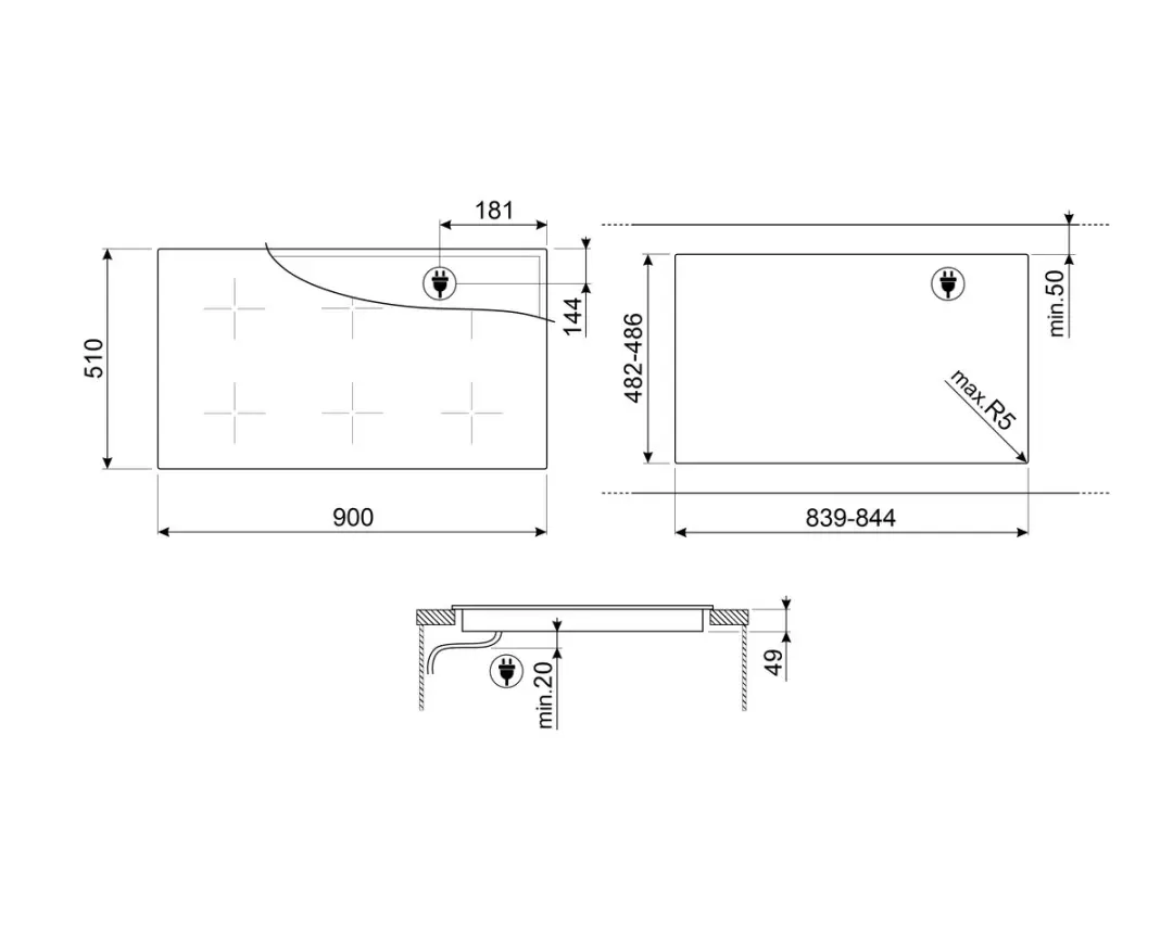Smeg SI2951D Inbouw Inductiekookplaat 90cm - 5 Zones - Zwart