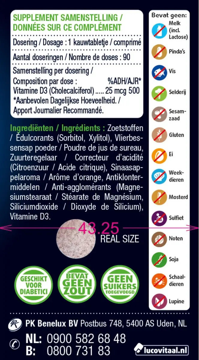 Lucovitaal Vitamine D3 25mcg Kauwtabletten - 90 stuks