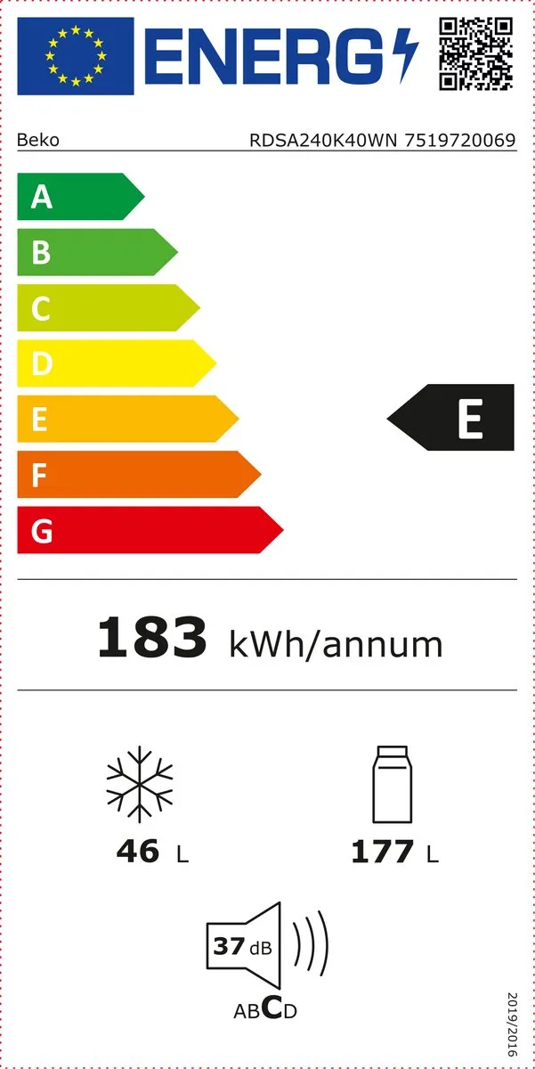 Beko RDSA240K40WN Koelvriescombinatie 240L - 177L koel/46L vries
