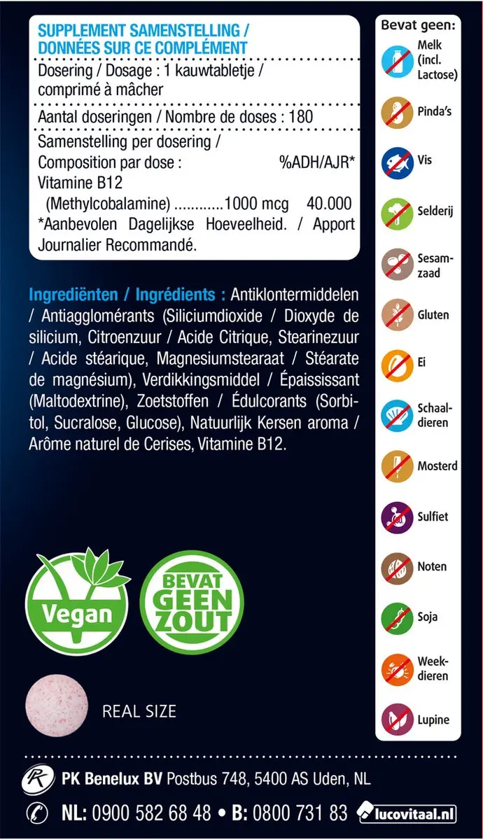 Lucovitaal Vitamine B12 1000mcg Kauwtabletten - 180 Stuks