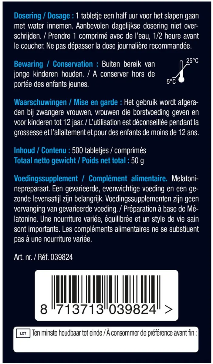 Lucovitaal Melatonine 0,299mg Tabletten - 500 Stuks
