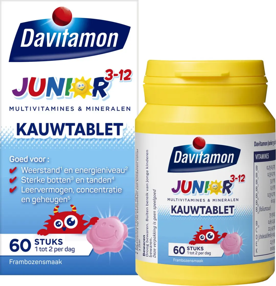 Davitamon Junior 3+ Kauwvitamines Framboos 60 Stuks