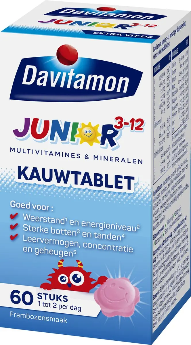 Davitamon Junior 3+ Kauwvitamines Framboos 60 Stuks