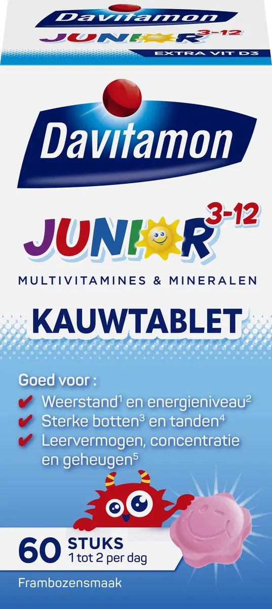 Davitamon Junior 3+ Kauwvitamines Framboos 60 Stuks - afbeelding 6 van 6