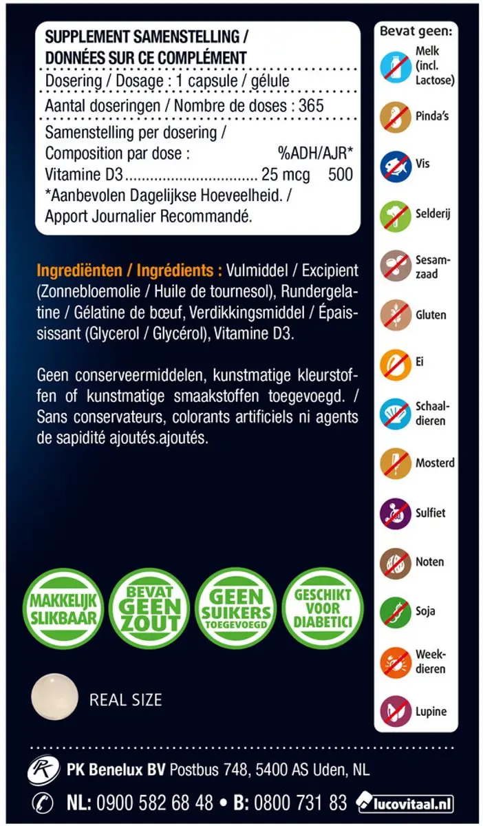 Lucovitaal Vitamine D3 25 µg - 365 Capsules - afbeelding 6 van 6