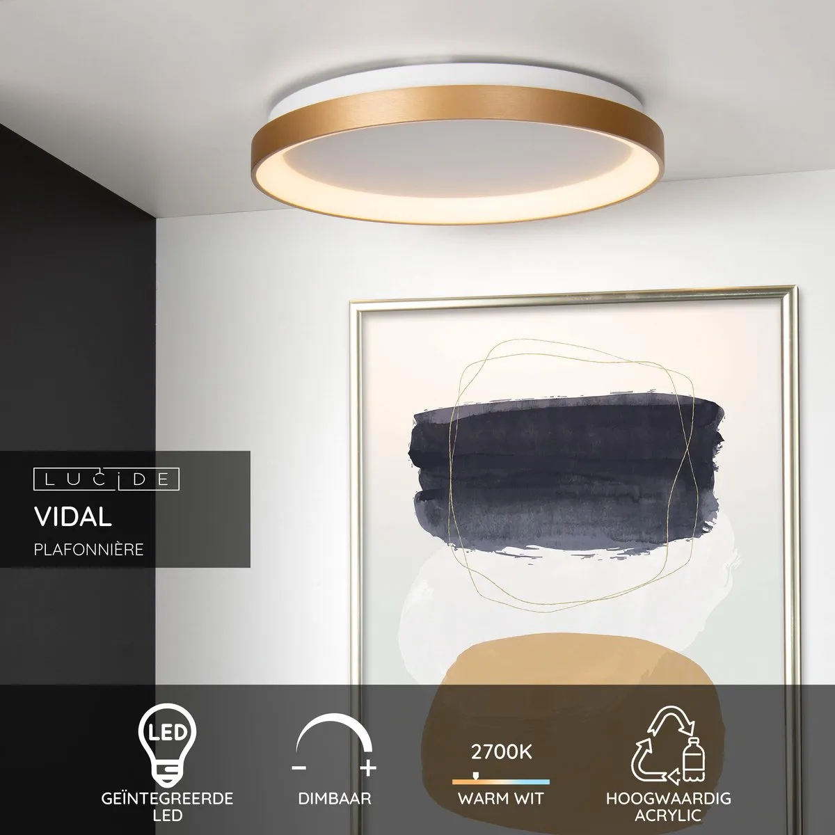 Lucide VIDAL Plafondlamp Ø48cm - Mat Goud/Messing