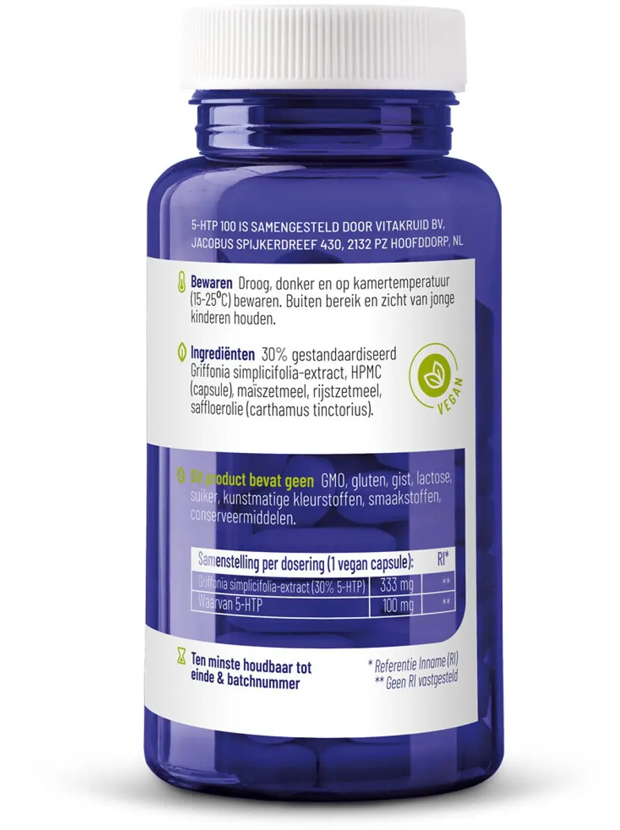 Vitakruid 5-HTP 100mg - 90 Capsules - afbeelding 6 van 6