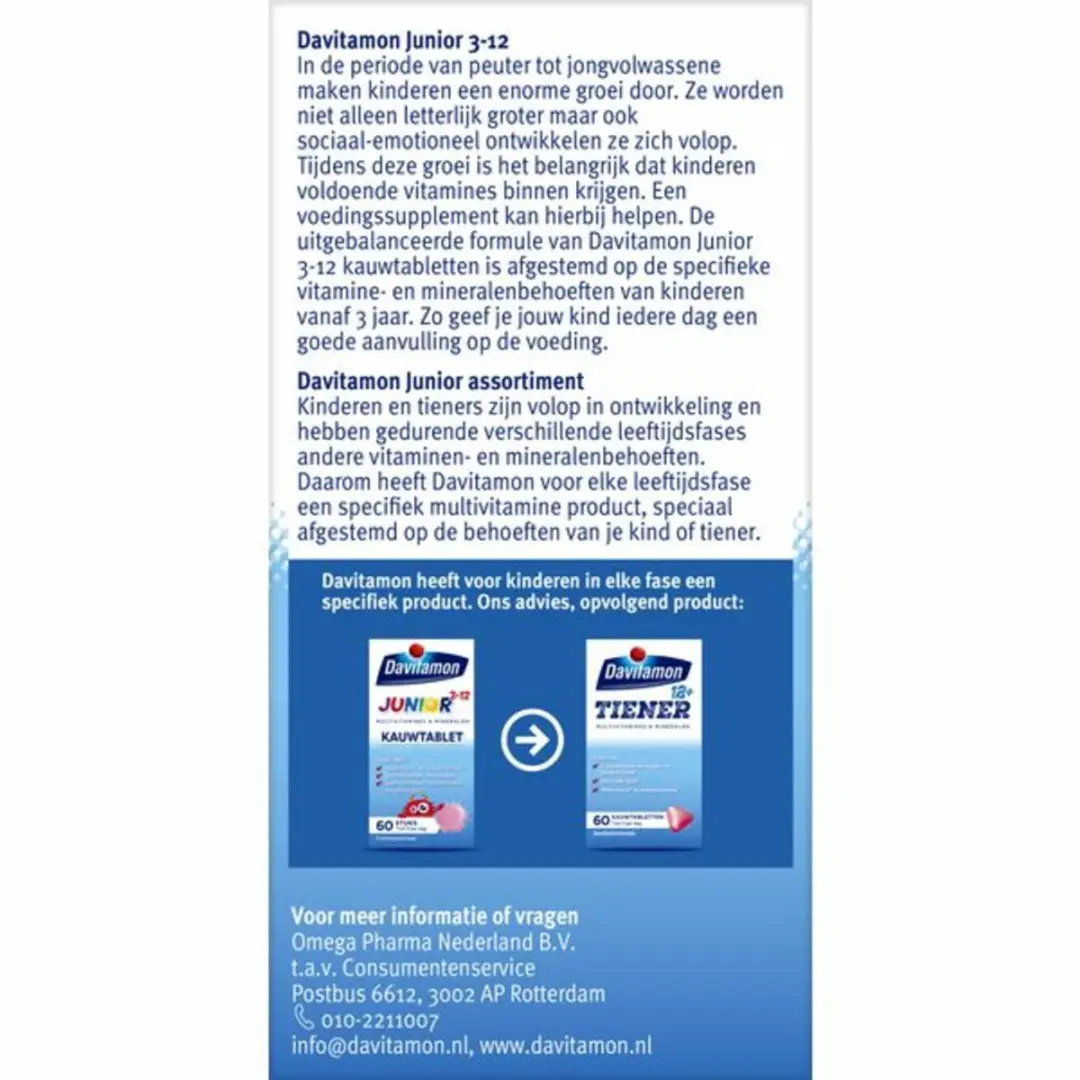 Davitamon Junior 3+ Kauwtabletten Framboos - 20 Stuks